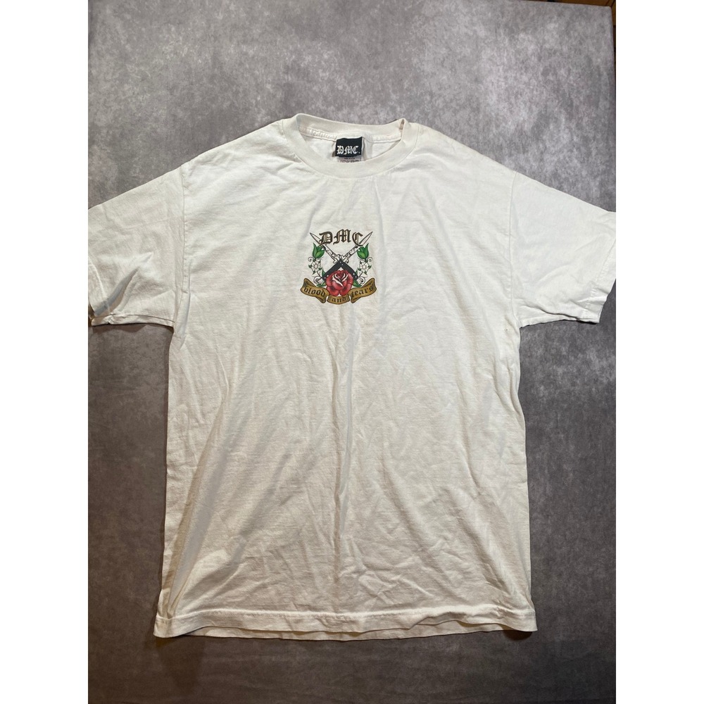 DMC Blood and Tears Graphic T-Shirt White Switchblade Rose Mens XL Made in USA